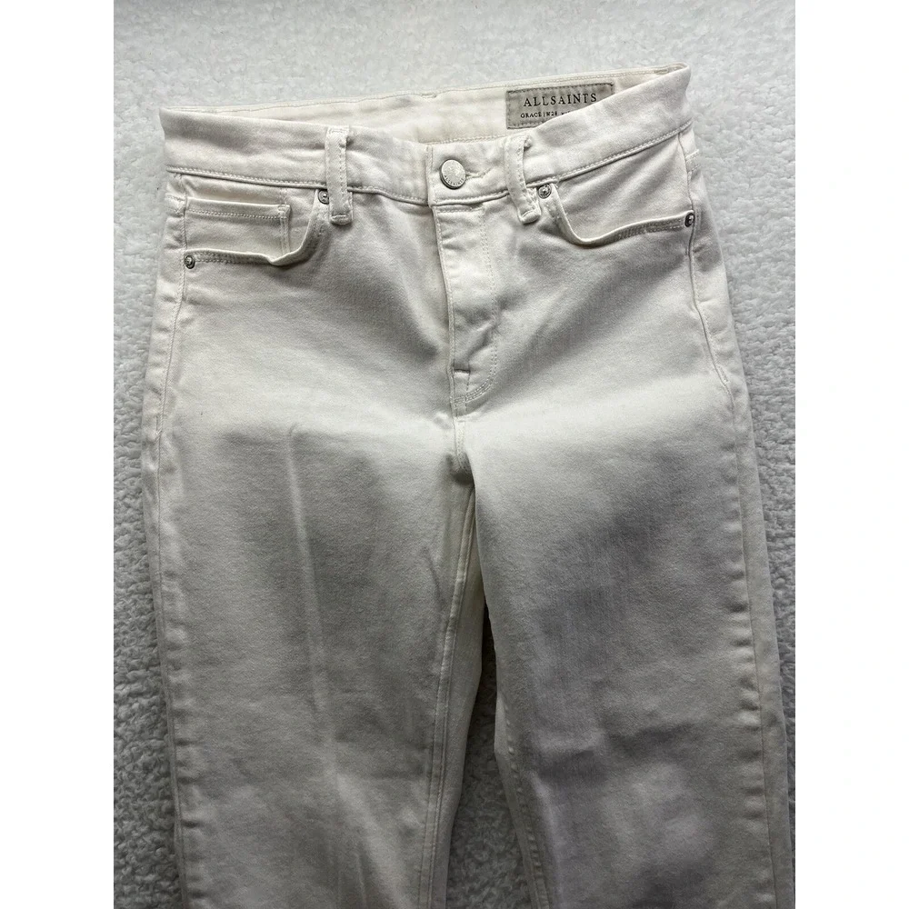 AllSaints Jeans Womens 28 White Grace Slashed Skinny Stretch Pants Pockets Chore
